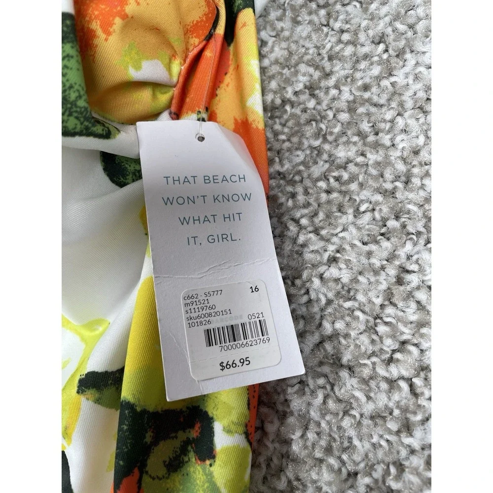 Lane Bryant Swim by Cacique Citrus One-Shoulder Ruffled Tankini Top Sz 16 NWT